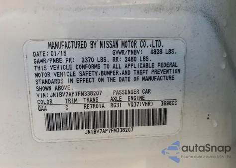 2015 Infiniti Q50 Base from USA, damaged, VIN JN1BV7AP7FM338207